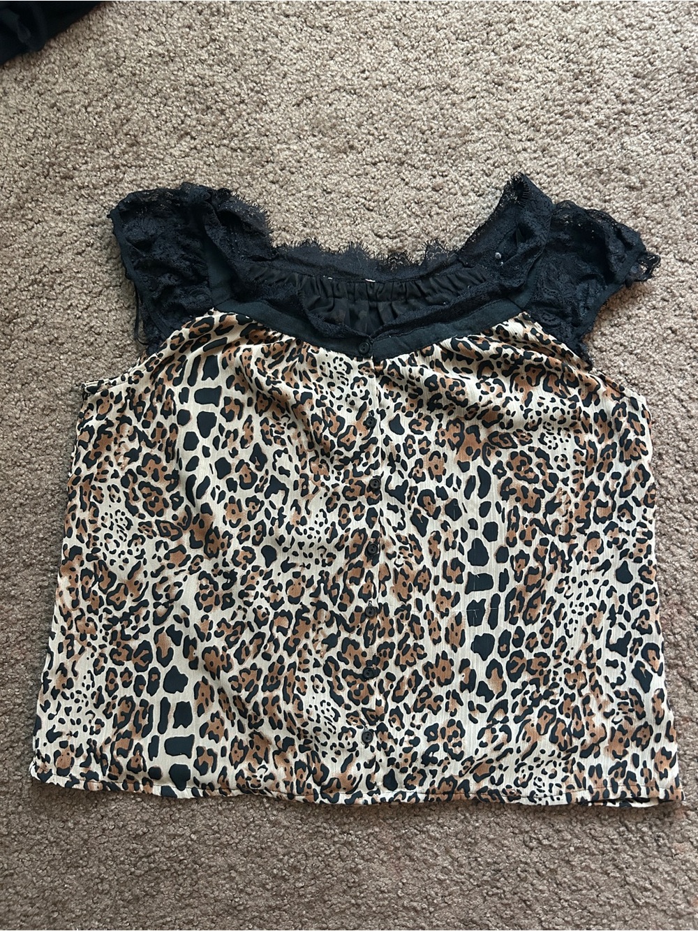 Lace Trim Leopard Print Camisole Top - Black & Brown